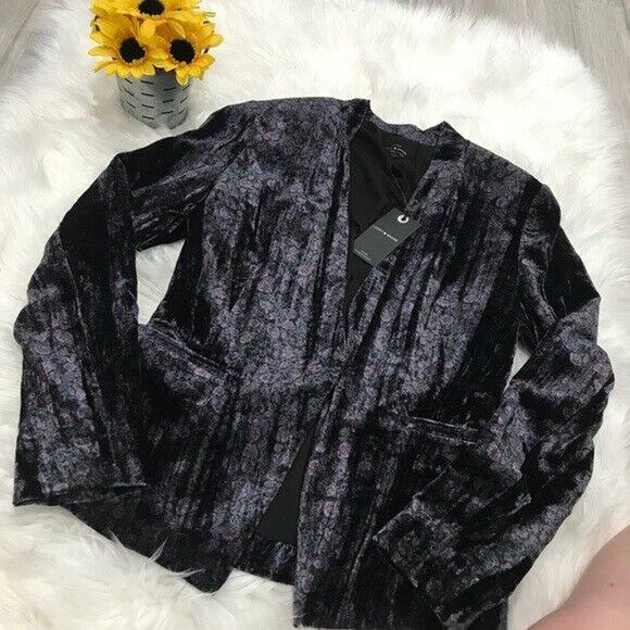 NWT $138 Lucky Brand Floral Velvet One Hook Blazer Jacket Size 2 Purple Black - Picture 1 of 4